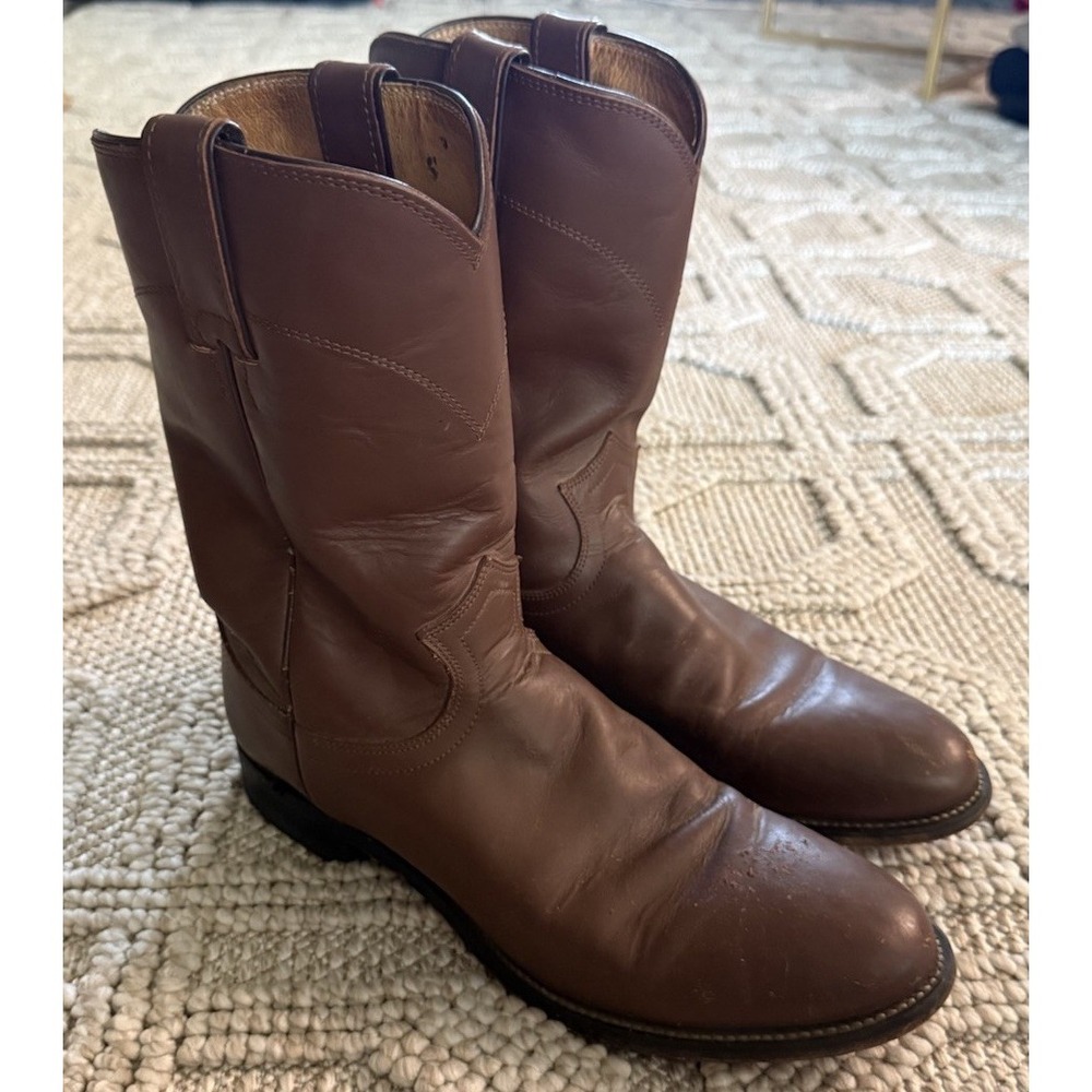 Justin Cowboy Western 3404 Brown Boots Men's Sz 8.5 D Rodeo USA Leather